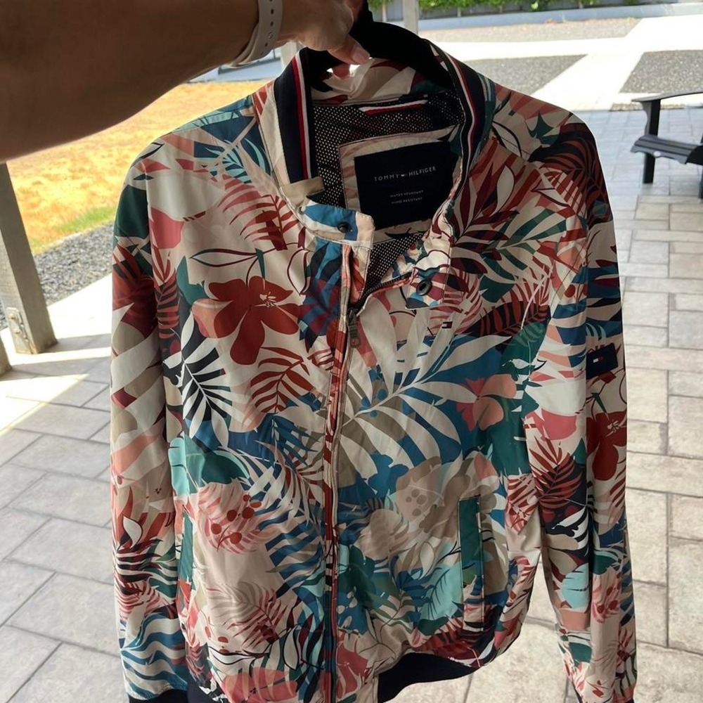 Tommy Hilfiger Tropical Print Bomber Windbreaker Jacket Mesh Lined